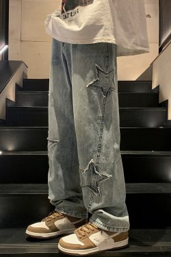 Y2K Star Embroidered Jeans - 90S Grunge, Retro Summer, Pastel Goth, Hip Hop Fashion