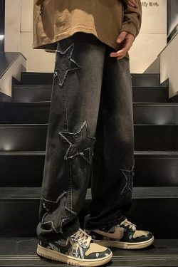 Y2K Star Embroidered Jeans - 90S Grunge, Retro Summer, Pastel Goth, Hip Hop Fashion