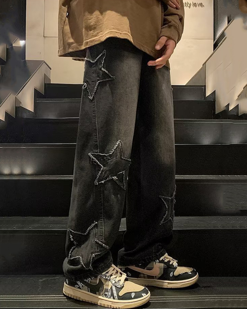 Y2K Star Embroidered Jeans - 90S Grunge, Retro Summer, Pastel Goth, Hip Hop Fashion Y2K Star Embroidered Jeans - 90S Grunge, Retro Summer, Pastel Goth, Hip Hop Fashion