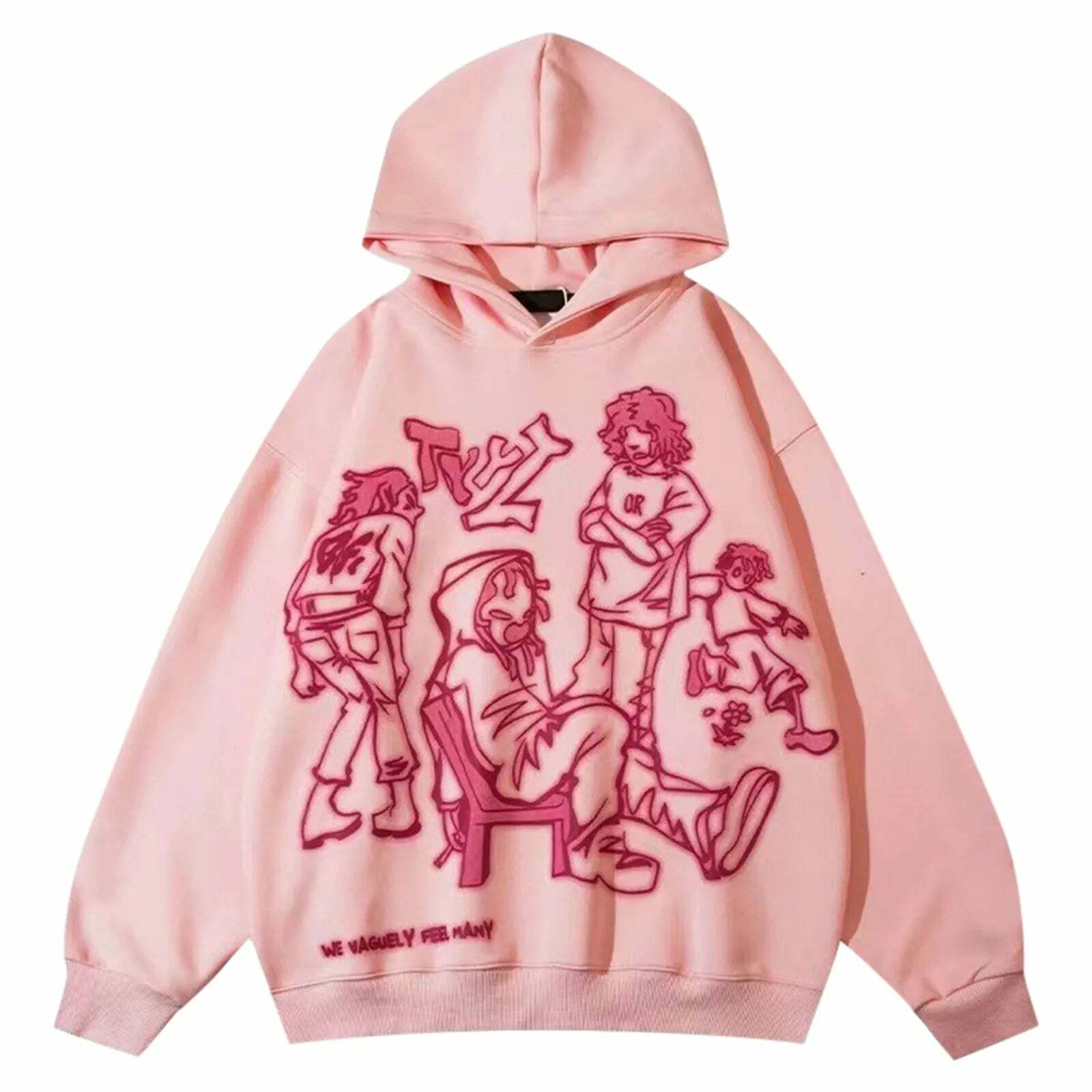 Y2K Streetwear Pink Hoodie Sweatshirt - Funny Cartoon Graphic, Harajuku Anime, Hip Hop Pullover Y2K Streetwear Pink Hoodie Sweatshirt - Funny Cartoon Graphic, Harajuku Anime, Hip Hop Pullover