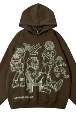 Y2K Streetwear Pink Hoodie Sweatshirt - Funny Cartoon Graphic, Harajuku Anime, Hip Hop Pullover