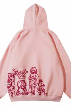 Y2K Streetwear Pink Hoodie Sweatshirt - Funny Cartoon Graphic, Harajuku Anime, Hip Hop Pullover