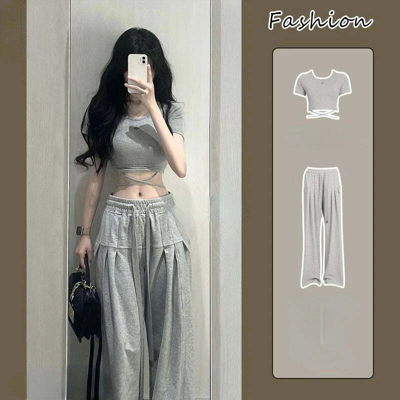 Y2K Summer 2 Piece Set: Crop Top & Loose Trousers - 90S Grunge, Retro, Pastel Goth, Korean Y2K Summer 2 Piece Set: Crop Top & Loose Trousers - 90S Grunge, Retro, Pastel Goth, Korean