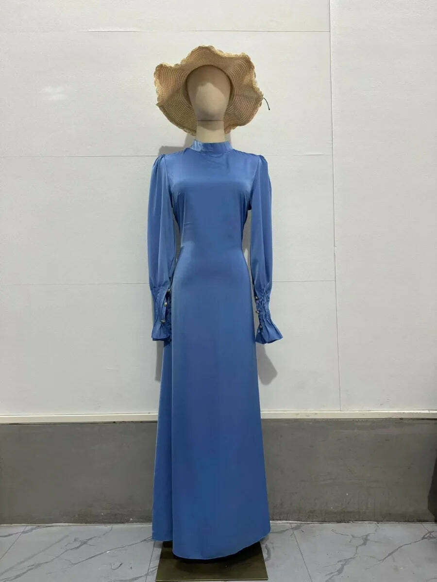 Y2K Summer Abaya Dress - Slim Fit Petal Sleeve Satin Robe, 90S Grunge Party Outfit, Dubai Style Y2K Summer Abaya Dress - Slim Fit Petal Sleeve Satin Robe, 90S Grunge Party Outfit, Dubai Style