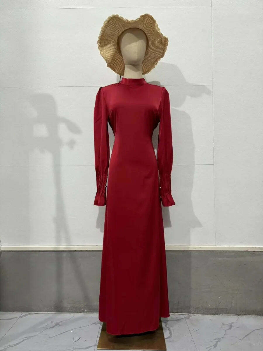 Y2K Summer Abaya Dress - Slim Fit Petal Sleeve Satin Robe, 90S Grunge Party Outfit, Dubai Style Y2K Summer Abaya Dress - Slim Fit Petal Sleeve Satin Robe, 90S Grunge Party Outfit, Dubai Style