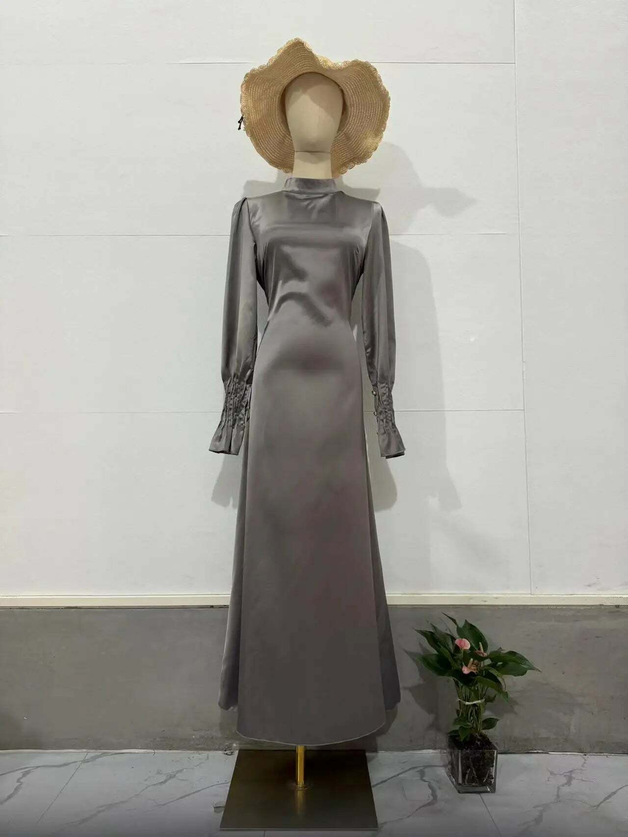 Y2K Summer Abaya Dress - Slim Fit Petal Sleeve Satin Robe, 90S Grunge Party Outfit, Dubai Style Y2K Summer Abaya Dress - Slim Fit Petal Sleeve Satin Robe, 90S Grunge Party Outfit, Dubai Style