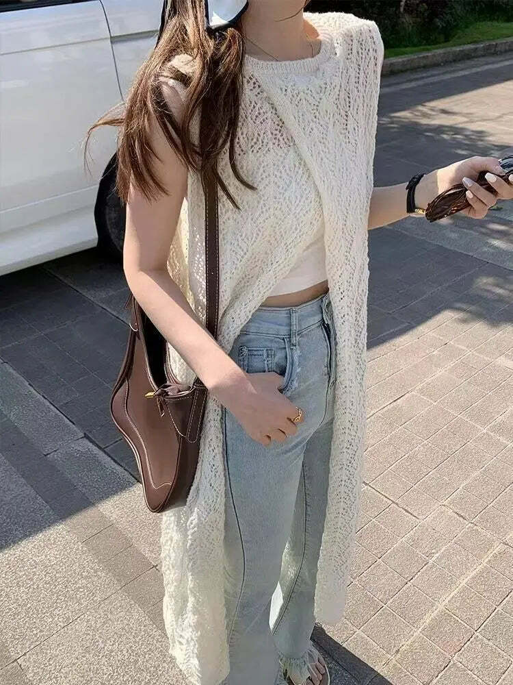 Y2K Summer Beach Dress - White Cross V-Neck Sleeveless Top, Spicy Girl Y2K Fashion Outfit