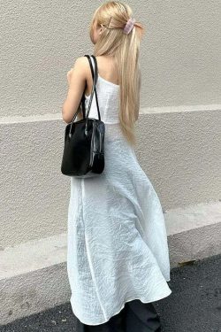 Y2K Summer Beach Dress - White Cross V-Neck Sleeveless Top, Spicy Girl Y2K Fashion Outfit