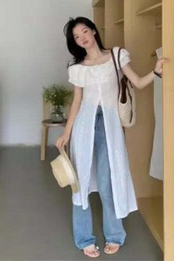 Y2K Summer Beach Dress - White Cross V-Neck Sleeveless Top, Spicy Girl Y2K Fashion Outfit