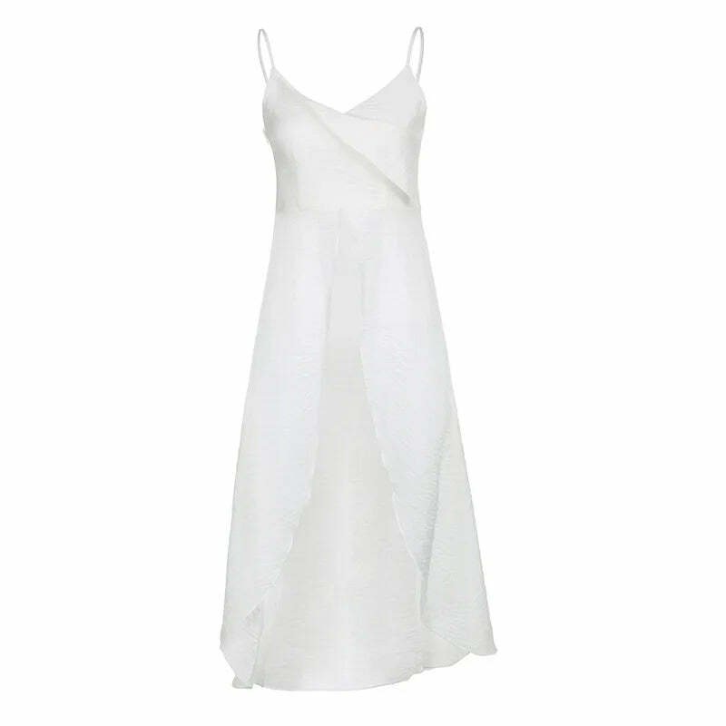 Y2K Summer Beach Dress - White Cross V-Neck Sleeveless Top, Spicy Girl Y2K Fashion Outfit