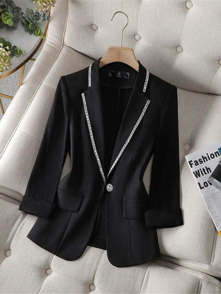 Y2K Summer Blazer: 90S Grunge White Sunscreen Jacket, Retro Black Cardigan, Korean Fashion Y2K Summer Blazer: 90S Grunge White Sunscreen Jacket, Retro Black Cardigan, Korean Fashion