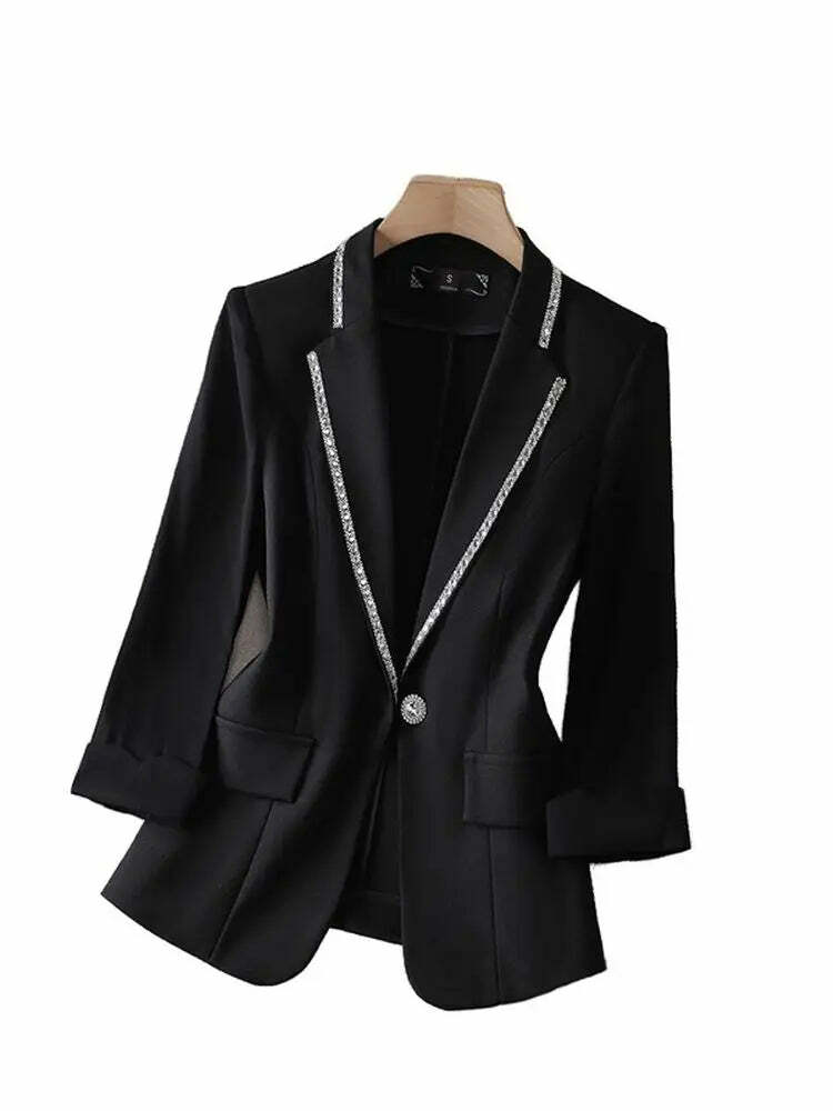 Y2K Summer Blazer: 90S Grunge White Sunscreen Jacket, Retro Black Cardigan, Korean Fashion Y2K Summer Blazer: 90S Grunge White Sunscreen Jacket, Retro Black Cardigan, Korean Fashion