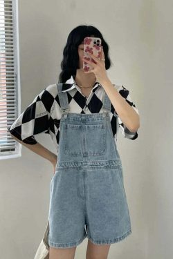Y2K Summer Blue Denim Shorts - Loose Wide Leg Korean Jumpsuit For Women, 90S Grunge Streetwear