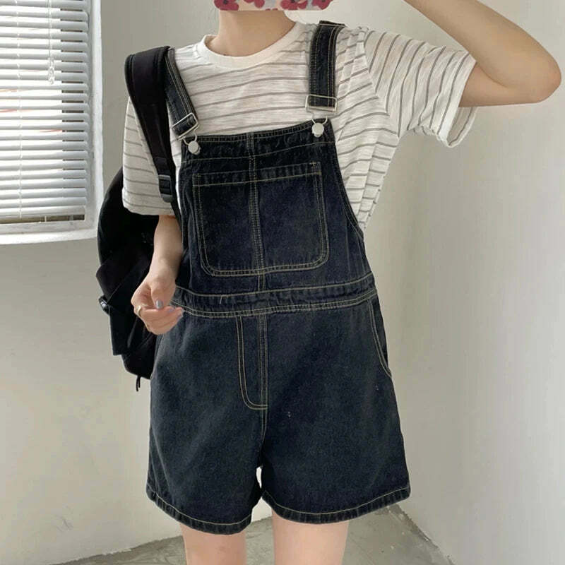 Y2K Summer Blue Denim Shorts - Loose Wide Leg Korean Jumpsuit For Women, 90S Grunge Streetwear Y2K Summer Blue Denim Shorts - Loose Wide Leg Korean Jumpsuit For Women, 90S Grunge Streetwear