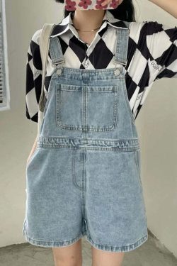 Y2K Summer Blue Denim Shorts - Loose Wide Leg Korean Jumpsuit For Women, 90S Grunge Streetwear