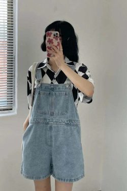 Y2K Summer Blue Denim Shorts - Loose Wide Leg Korean Jumpsuit For Women, 90S Grunge Streetwear