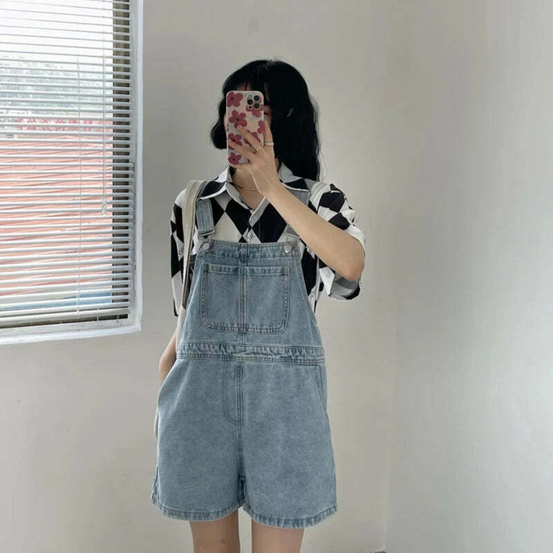 Y2K Summer Blue Denim Shorts - Loose Wide Leg Korean Jumpsuit For Women, 90S Grunge Streetwear Y2K Summer Blue Denim Shorts - Loose Wide Leg Korean Jumpsuit For Women, 90S Grunge Streetwear