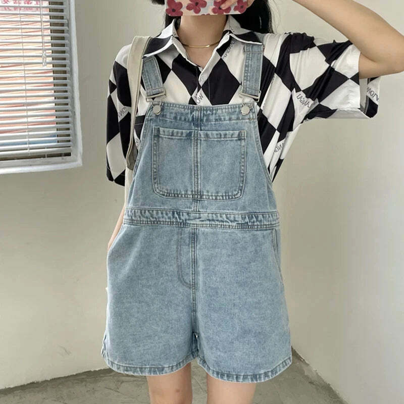 Y2K Summer Blue Denim Shorts - Loose Wide Leg Korean Jumpsuit For Women, 90S Grunge Streetwear Y2K Summer Blue Denim Shorts - Loose Wide Leg Korean Jumpsuit For Women, 90S Grunge Streetwear
