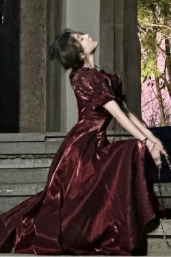 Y2K Summer Burgundy A-Line Dress - Vintage 90S Grunge Party Outfit, Elegant Prom Vestidos