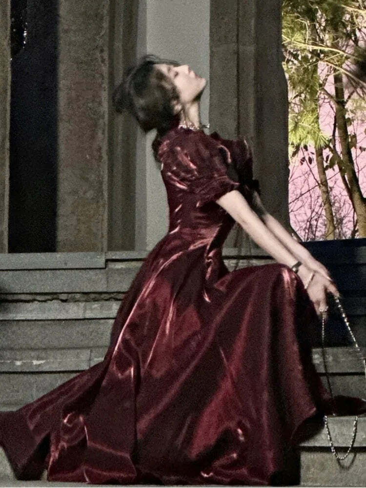 Y2K Summer Burgundy A-Line Dress - Vintage 90S Grunge Party Outfit, Elegant Prom Vestidos Y2K Summer Burgundy A-Line Dress - Vintage 90S Grunge Party Outfit, Elegant Prom Vestidos