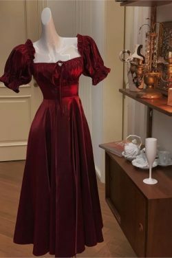 Y2K Summer Burgundy A-Line Dress - Vintage 90S Grunge Party Outfit, Elegant Prom Vestidos