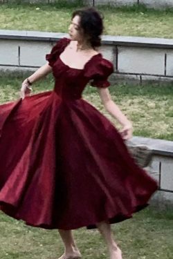 Y2K Summer Burgundy A-Line Dress - Vintage 90S Grunge Party Outfit, Elegant Prom Vestidos