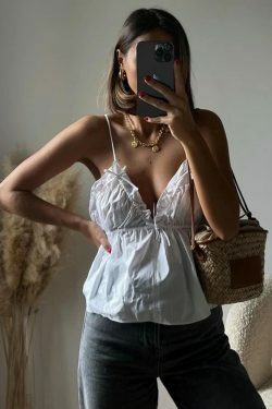 Y2K Summer Chic Solid Color Vest - Sexy Backless Sleeveless V-Neck Top, High Street Fashion