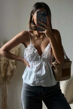 Y2K Summer Chic Solid Color Vest - Sexy Backless Sleeveless V Neck Top, High Street Fashion