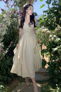 Y2K Summer Chic Spaghetti Strap Midi Dress - Elegant Ruffles, Retro 90S Grunge Party Outfit