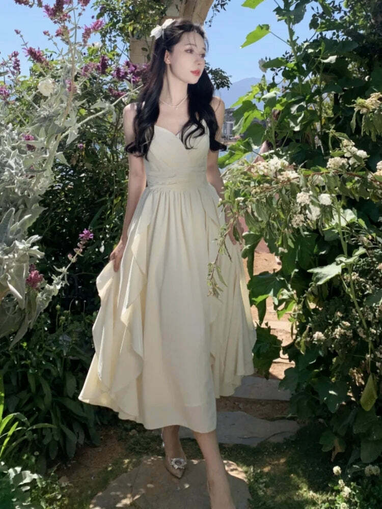 Y2K Summer Chic Spaghetti Strap Midi Dress - Elegant Ruffles, Retro 90S Grunge Party Outfit