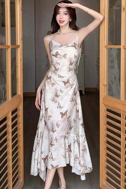 Y2K Summer Chiffon Bow Sling Dress - Elegant Ruffled Mermaid Bodycon Beach Outfit Women