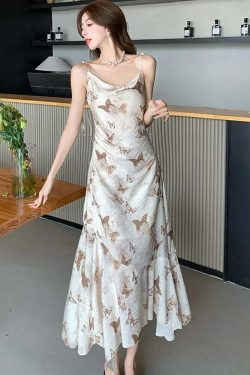 Y2K Summer Chiffon Bow Sling Dress - Elegant Ruffled Mermaid Bodycon Beach Outfit Women