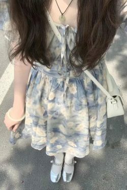 Y2K Summer Floral Dress - French Square Collar, Bubble Sleeve, Holiday Style A-Line Skirt