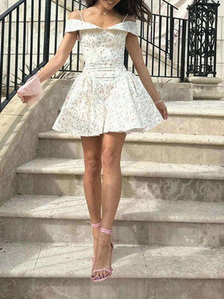 Y2K Summer Floral Dress - Vintage 90S Grunge Harajuku Palace Sweet Slim Fit Women'S Clothing