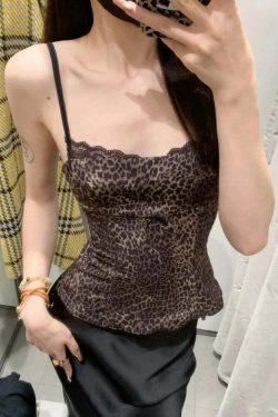 Y2K Summer Gothic Grunge Leopard Lace Camisole - Sexy Slim Sleeveless Top For Women