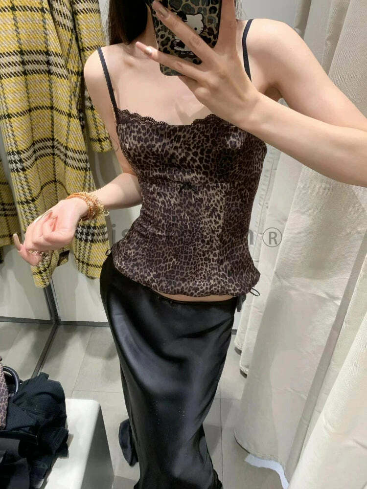 Y2K Summer Gothic Grunge Leopard Lace Camisole - Sexy Slim Sleeveless Top For Women