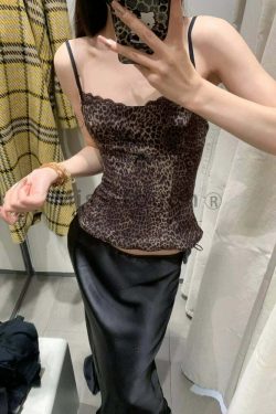 Y2K Summer Gothic Grunge Leopard Lace Camisole - Sexy Slim Sleeveless Top For Women