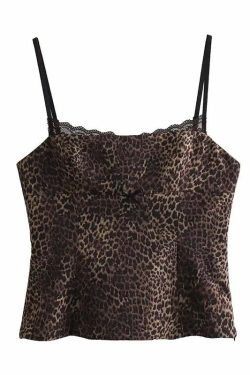 Y2K Summer Gothic Grunge Leopard Lace Camisole - Sexy Slim Sleeveless Top For Women