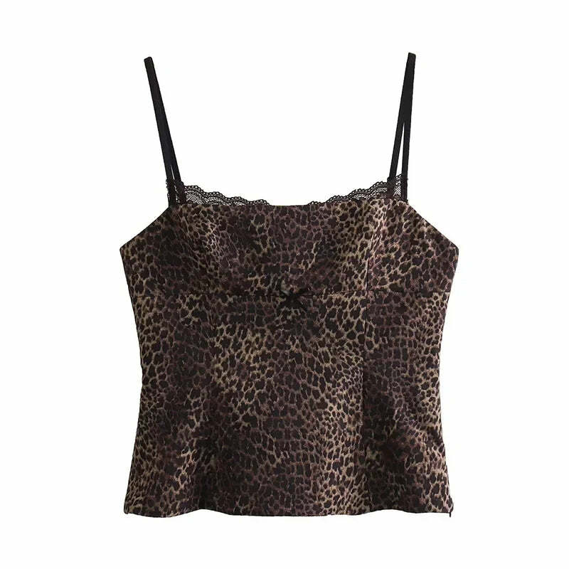 Y2K Summer Gothic Grunge Leopard Lace Camisole - Sexy Slim Sleeveless Top For Women