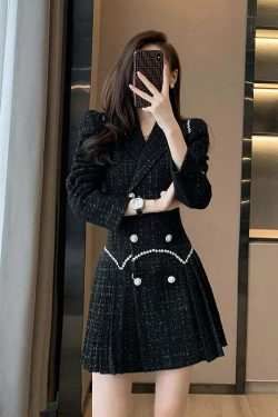 Y2K Summer Grunge A-Line Blazer Dress - Retro 90S Celebrity Style, Slim Fit, White Mid-Length