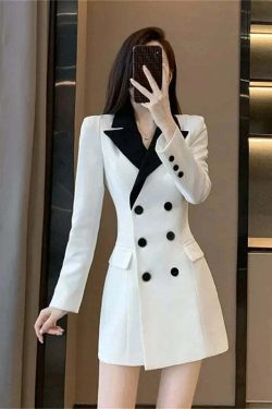 Y2K Summer Grunge A-Line Blazer Dress - Retro 90S Celebrity Style, Slim Fit, White Mid-Length