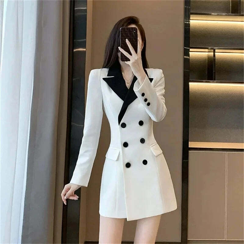 Y2K Summer Grunge A-Line Blazer Dress - Retro 90S Celebrity Style, Slim Fit, White Mid-Length Y2K Summer Grunge A-Line Blazer Dress - Retro 90S Celebrity Style, Slim Fit, White Mid-Length