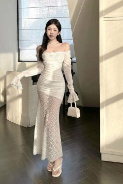 Y2K Summer Grunge Fairy Lace Dress - Elegant Pure Color Slim Fit Retro 90S Style