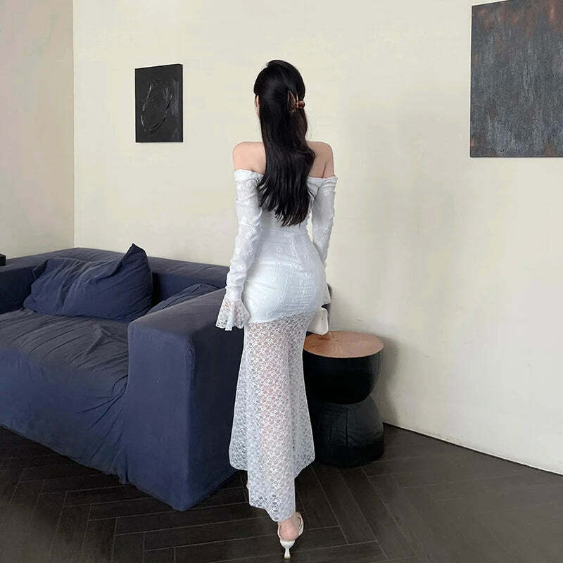 Y2K Summer Grunge Fairy Lace Dress - Elegant Pure Color Slim Fit Retro 90S Style