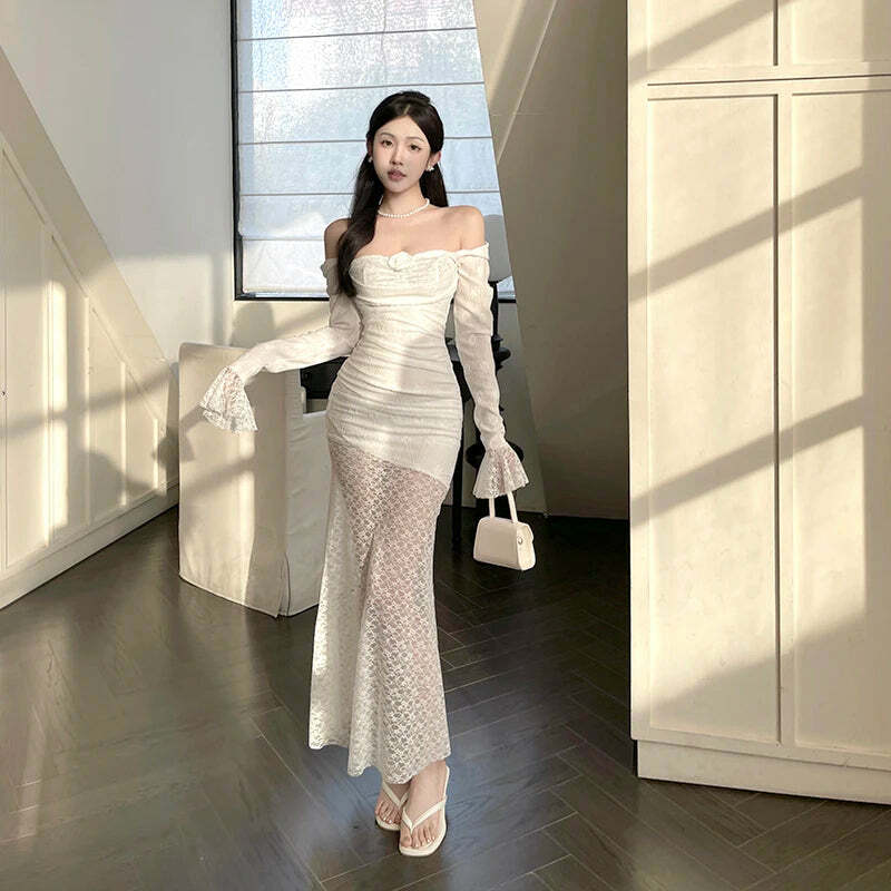 Y2K Summer Grunge Fairy Lace Dress - Elegant Pure Color Slim Fit Retro 90S Style