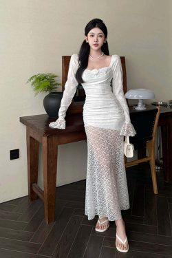 Y2K Summer Grunge Fairy Lace Dress - Elegant Pure Color Slim Fit Retro 90S Style