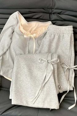 Y2K Summer Grunge High Waist Wide Leg Pants Two Piece Set - Retro 90S Fashion Grey Outfit