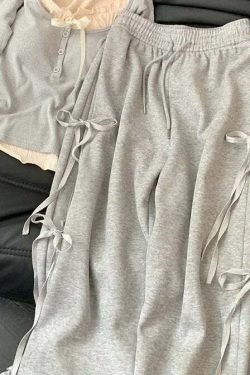 Y2K Summer Grunge High Waist Wide Leg Pants Two Piece Set - Retro 90S Fashion Grey Outfit