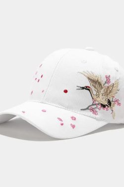 Y2K Summer Grunge Japanese Crane Cap - 90S Retro Fashion, Y2K Club & Party Outfits