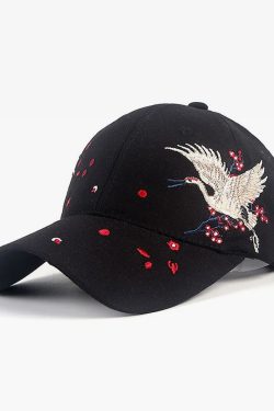 Y2K Summer Grunge Japanese Crane Cap - 90S Retro Fashion, Y2K Club & Party Outfits